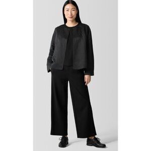 NWT Eileen Fisher Linen Silk Satin Round Neck Jacket Black Sz PM $298 [jb]